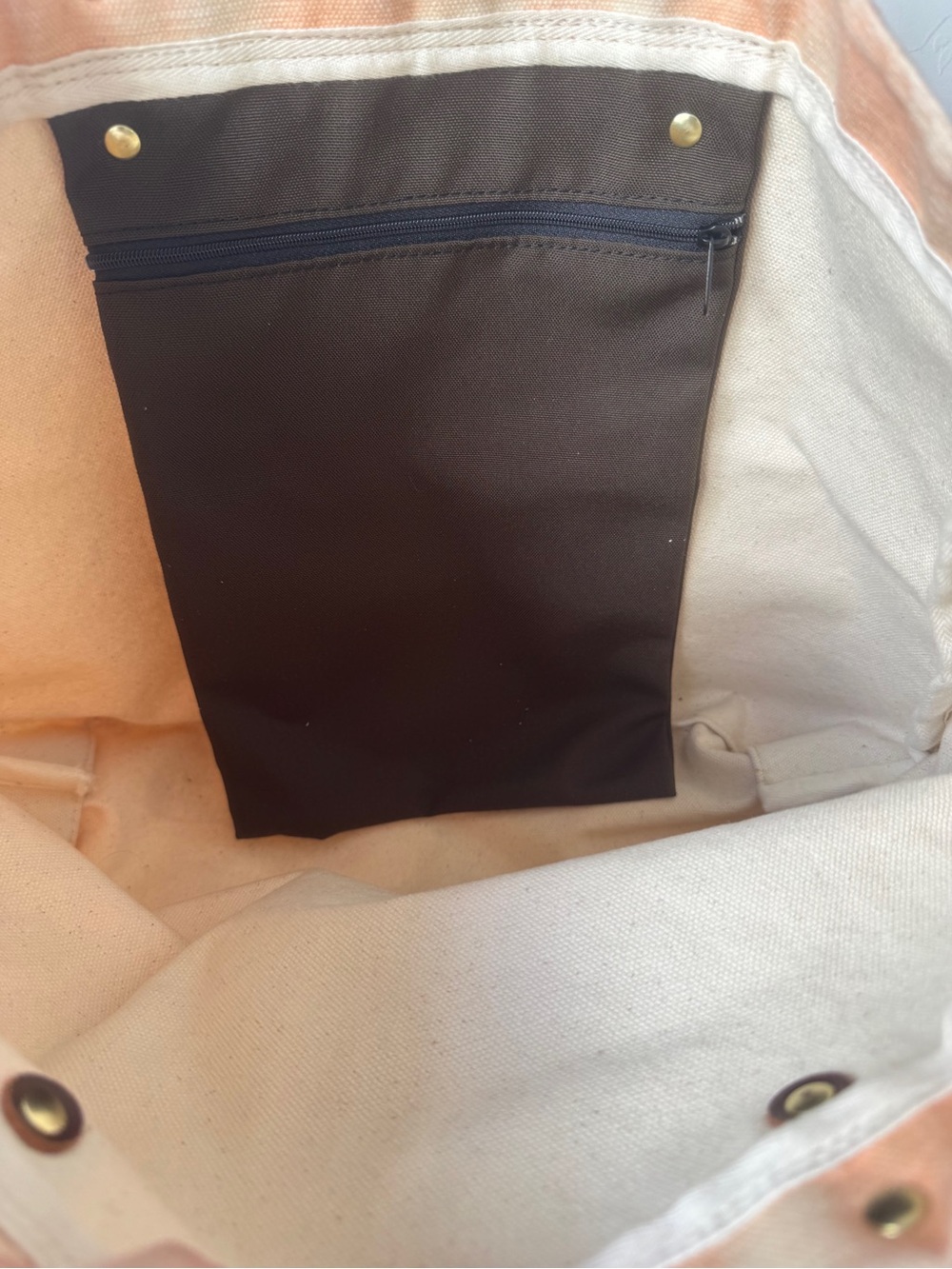 R. Riveter "Wilson" Canvas Tote – Peach/Cream Stripe with Leather Straps - Picture 6 of 7